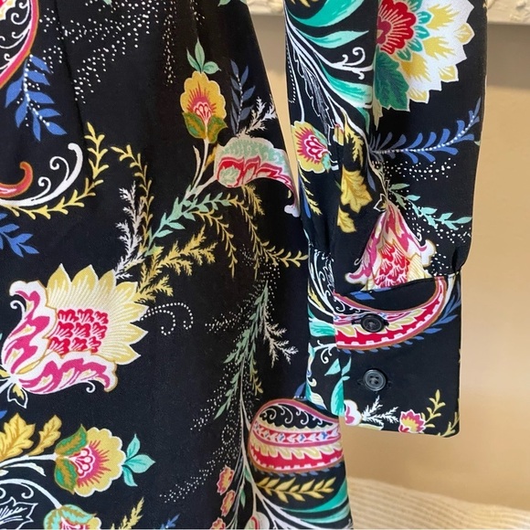ANN TAYLOR LOFT Multicolor Black Pink Turquoise Long Sleeve Floral Dress Sz 00P - Picture 7 of 10